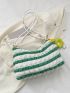 Medium Ruched Bag Striped Pattern Flower Bag Charm