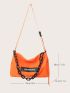 Letter Patch Decor Hobo Bag Chain Decor Neon Orange