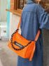 Letter Patch Decor Hobo Bag Chain Decor Neon Orange