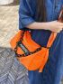 Letter Patch Decor Hobo Bag Chain Decor Neon Orange