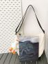 Large Capacity Hobo Bag Letter Patch Decor With Bag Charm