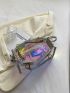 Medium Square Bag Double Handle Funky Holographic Pattern, Clear Bag