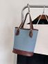 Two Tone Bucket Bag Buckle Decor