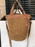 Two Tone Straw Bag With Bag Charm Vacation