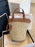 Two Tone Straw Bag With Bag Charm Vacation