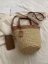 Two Tone Straw Bag With Bag Charm Vacation