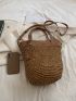 Two Tone Straw Bag With Bag Charm Vacation