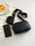 Chevron Square Bag With Coin Purse Zipper Black