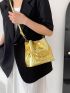 Crocodile Embossed Bucket Bag Small Metallic Funky