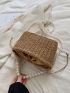 Faux Pearl Beaded Straw Bag Small Vacation