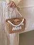 Faux Pearl Beaded Straw Bag Small Vacation