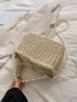 Faux Pearl Beaded Straw Bag Small Vacation