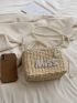 Faux Pearl Beaded Straw Bag Small Vacation