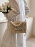 Faux Pearl Beaded Straw Bag Small Vacation