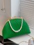 Faux Pearl Beaded Ruched Bag Small Green