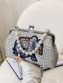 Elephant Graphic Square Bag Faux Pearl Beaded Studded Decor Small, Clear Bag