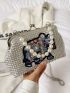 Elephant Graphic Square Bag Faux Pearl Beaded Studded Decor Small, Clear Bag