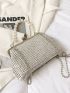 Elephant Graphic Square Bag Faux Pearl Beaded Studded Decor Small, Clear Bag