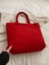 Letter Graphic Shopper Bag Corduroy Red