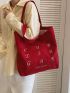 Letter Graphic Shopper Bag Corduroy Red