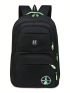 Letter Graphic Laptop Backpack Waterproof Black Medium