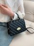 Small Square Bag Black Geometric Embossed Turn Lock Flap PU