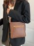 Minimalist Square Bag Zipper Medium Brown