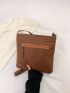 Minimalist Square Bag Zipper Medium Brown