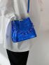 Crocodile Embossed Bucket Bag Metallic Blue