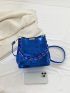 Crocodile Embossed Bucket Bag Metallic Blue