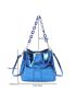 Crocodile Embossed Bucket Bag Metallic Blue