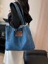 Letter Patch Decor Shopper Bag Large Capacity Denim