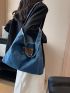 Letter Patch Decor Shopper Bag Large Capacity Denim