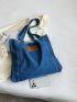 Letter Patch Decor Shopper Bag Large Capacity Denim