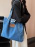 Letter Patch Decor Shopper Bag Large Capacity Denim