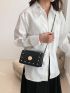 Mini Quilted Square Bag Black Studded Decor Flap For Daily