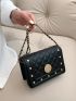 Studded Decor Square Bag Mini Flap White