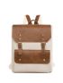 Medium Flap Backpack Colorblock Buckle Decor For Daily