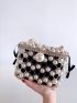 Hollow Out Box Bag Faux Pearl Decor Top Handle With Drawstring Inner Pouch