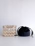 Hollow Out Box Bag Faux Pearl Decor Top Handle With Drawstring Inner Pouch