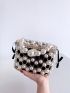 Hollow Out Box Bag Faux Pearl Decor Top Handle With Drawstring Inner Pouch