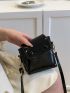 Mini Square Bag Black Button Decor Flap For Daily