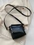 Mini Square Bag Black Button Decor Flap For Daily