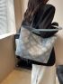 Large Shoulder Tote Bag Geometric Pattern Double Handle For Daily