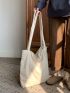 Beige Shoulder Tote Bag Corduroy Double Handle Waterproof For Daily