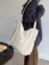 Beige Shoulder Tote Bag Corduroy Double Handle Waterproof For Daily