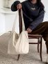 Beige Shoulder Tote Bag Corduroy Double Handle Waterproof For Daily