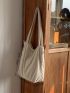 Beige Shoulder Tote Bag Corduroy Double Handle Waterproof For Daily