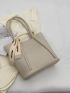 Litchi Embossed Bucket Bag Beige Minimalist Double Handle For Daily