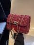 Mini Square Bag Red Tweed Chain Strap For Daily